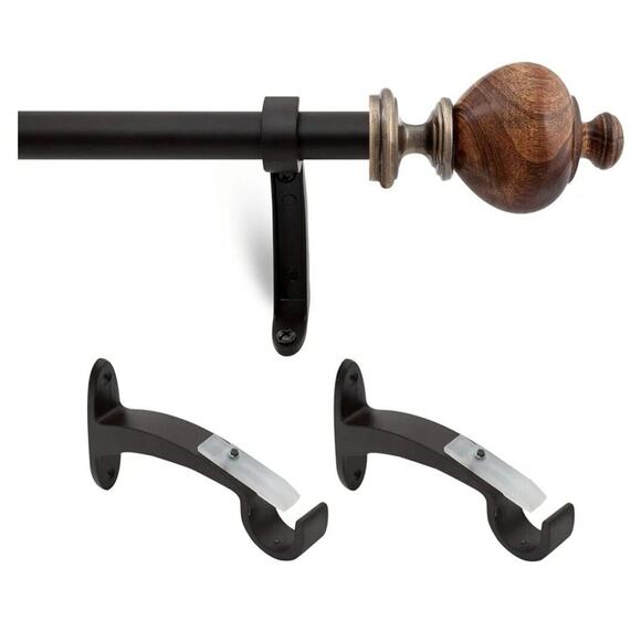 Adjustable Brown Curtain Rod for Windows 36 to 66 Inch Heavy Duty 1 Inc New Deco - Picture 2 of 4